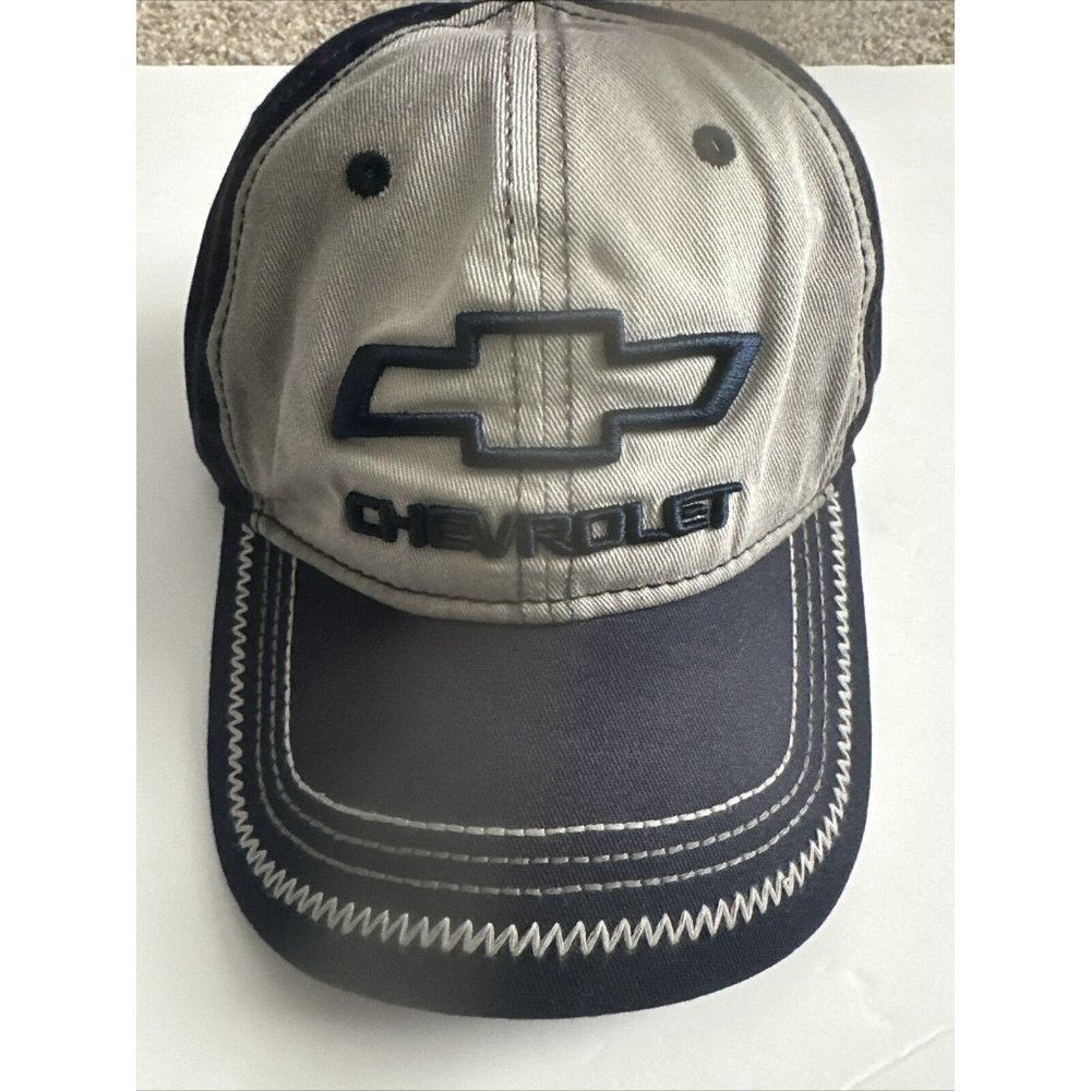 Chevrolet Embroidered Baseball Cap/Hat Official GM Gray & Blue Distressed Adjust